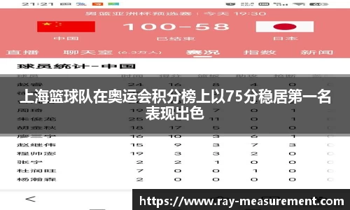 上海篮球队在奥运会积分榜上以75分稳居第一名表现出色